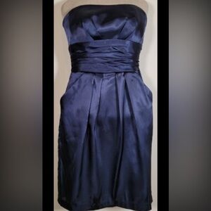 David’s bridal 8 marine charm Elegant Navy Strapless dress short NWT w pockets